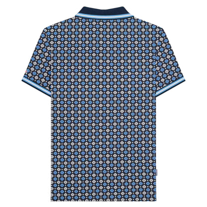 Navy-Azure Blue - Back - Lambretta Mens SS25 Geometric Big & Tall Polo Shirt