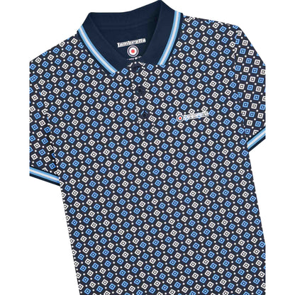 Navy-Azure Blue - Side - Lambretta Mens SS25 Geometric Big & Tall Polo Shirt