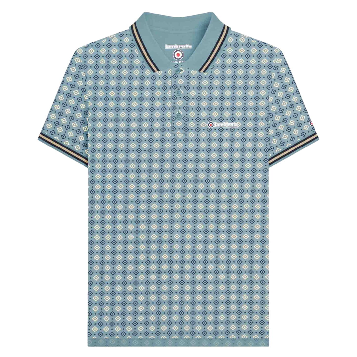 Smoke Blue - Front - Lambretta Mens SS25 Geometric Big & Tall Polo Shirt