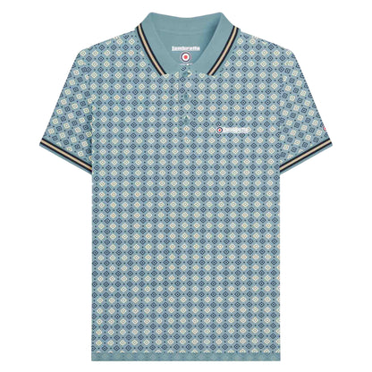 Smoke Blue - Front - Lambretta Mens SS25 Geometric Big & Tall Polo Shirt