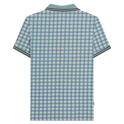 Smoke Blue - Back - Lambretta Mens SS25 Geometric Big & Tall Polo Shirt