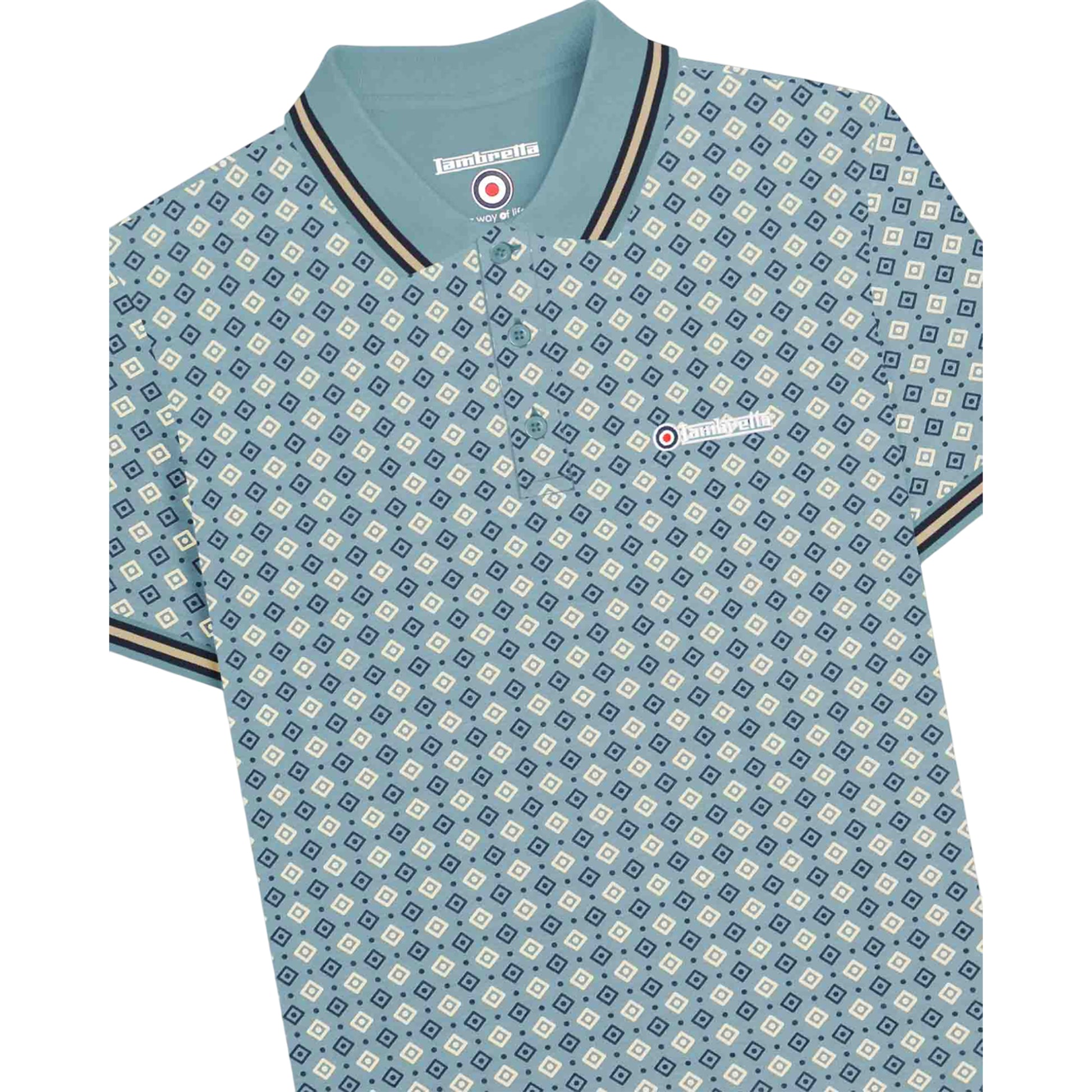 Smoke Blue - Side - Lambretta Mens SS25 Geometric Big & Tall Polo Shirt