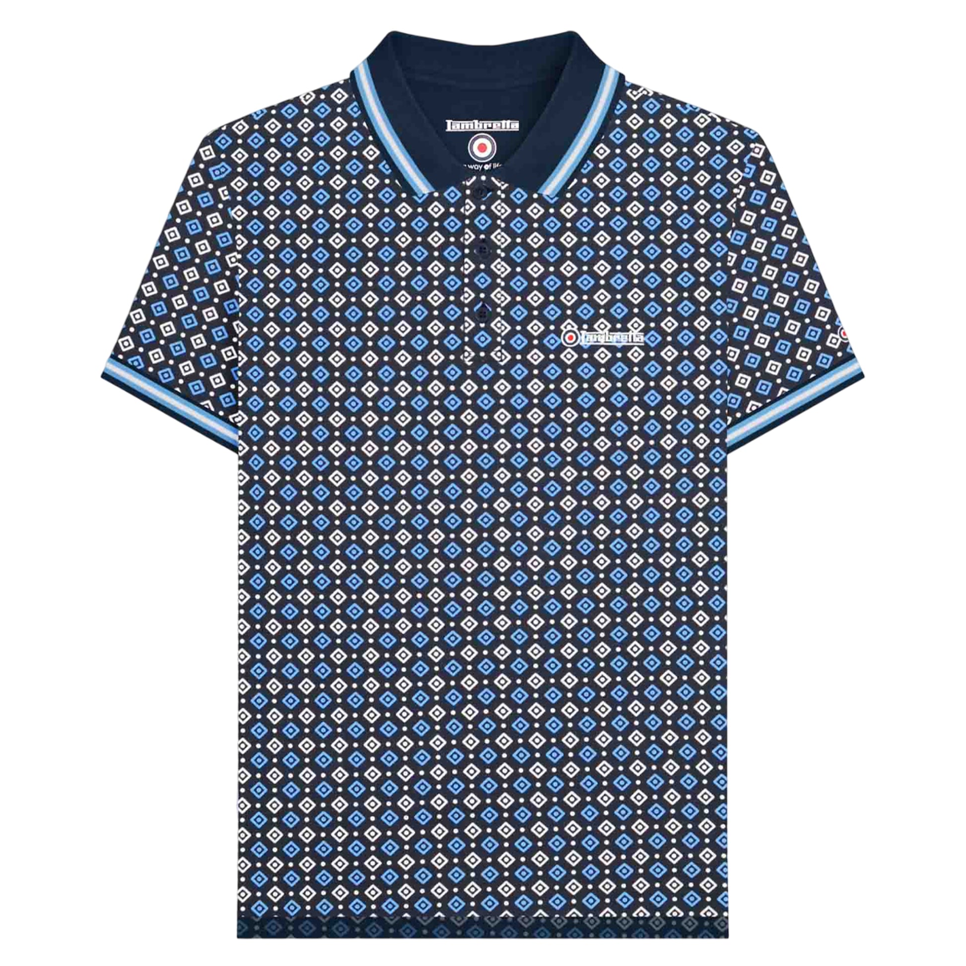 Navy-Azure Blue - Front - Lambretta Mens SS25 Geometric Big & Tall Polo Shirt