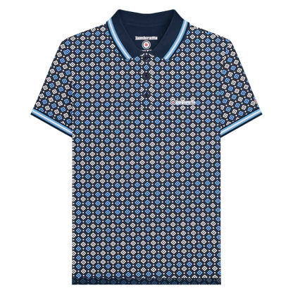 Navy-Azure Blue - Front - Lambretta Mens SS25 Geometric Big & Tall Polo Shirt