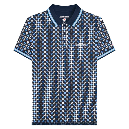 Navy-Azure Blue - Front - Lambretta Mens SS25 Geometric Big & Tall Polo Shirt