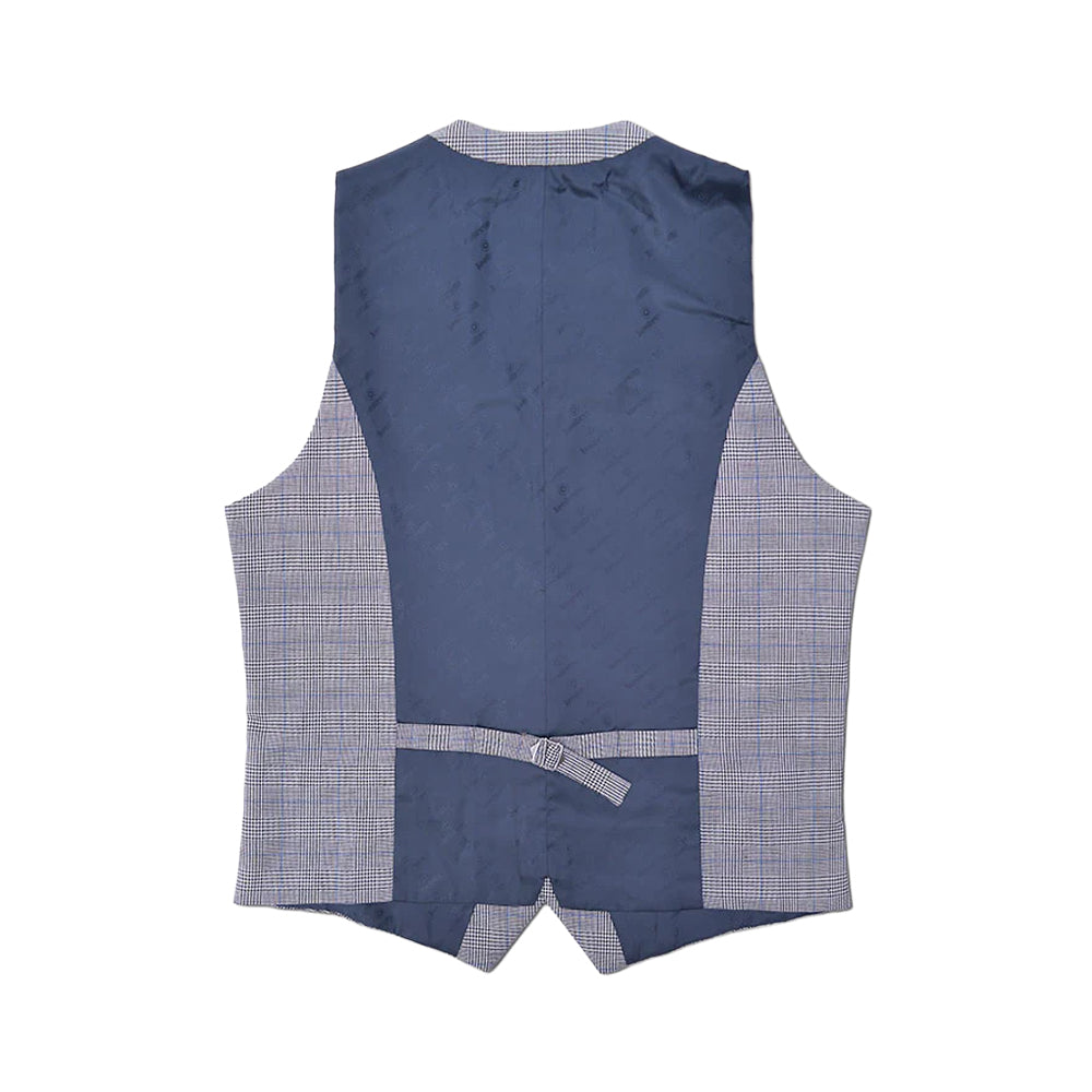 Grey - Back - Lambretta Mens George Prince Of Wales Check Waistcoat