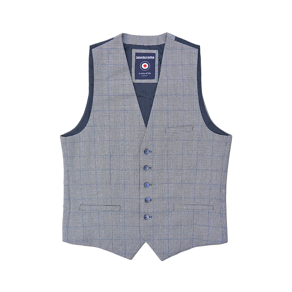 Grey - Front - Lambretta Mens George Prince Of Wales Check Waistcoat