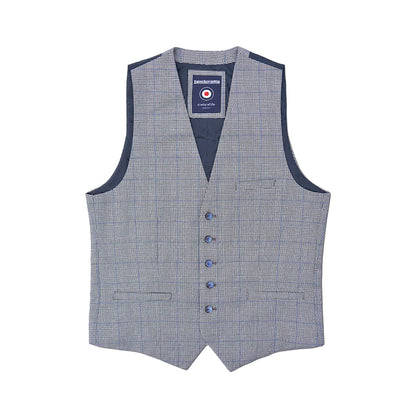 Grey - Front - Lambretta Mens George Prince Of Wales Check Waistcoat