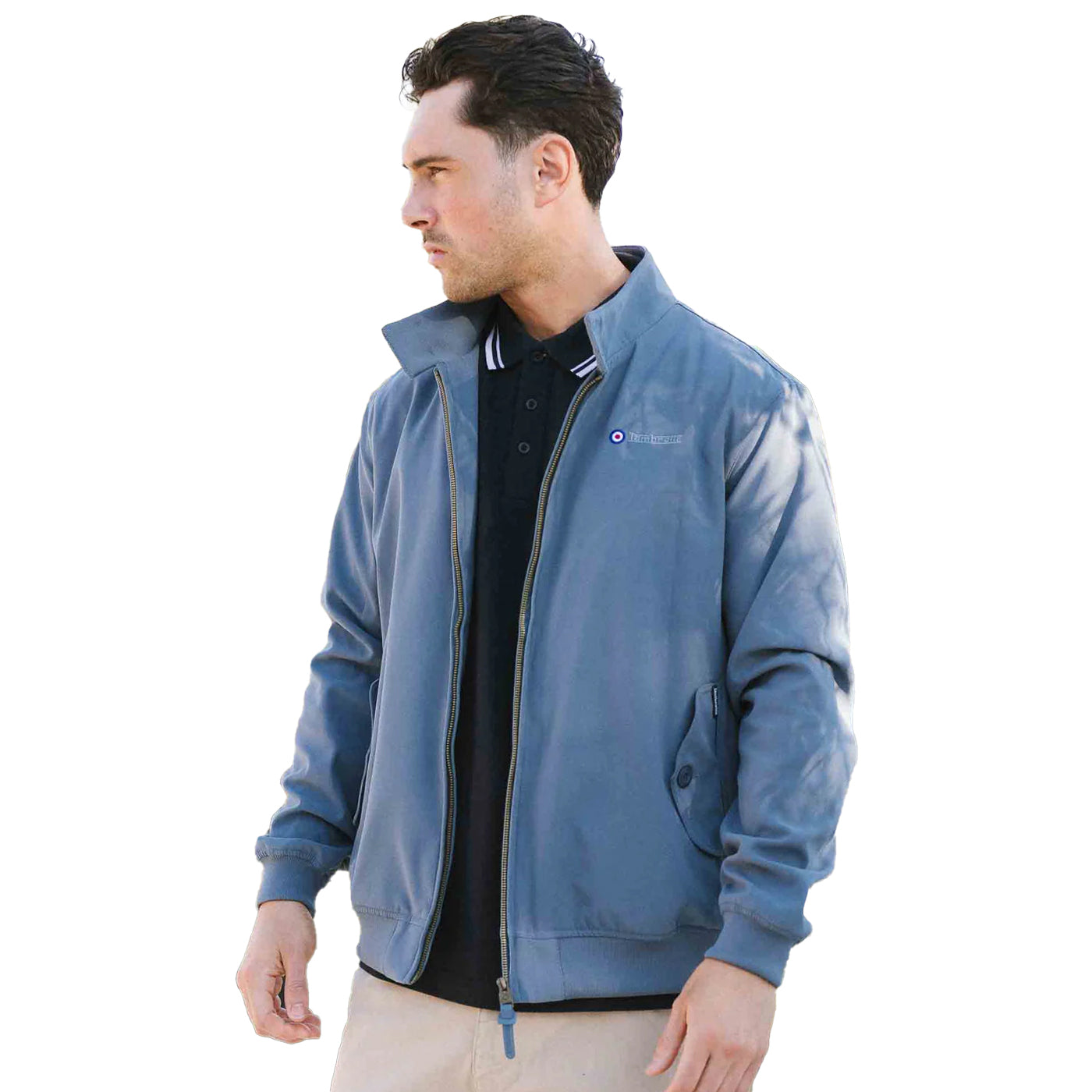 Mid Blue - Side - Lambretta Mens Shower Resistant Harrington Jacket