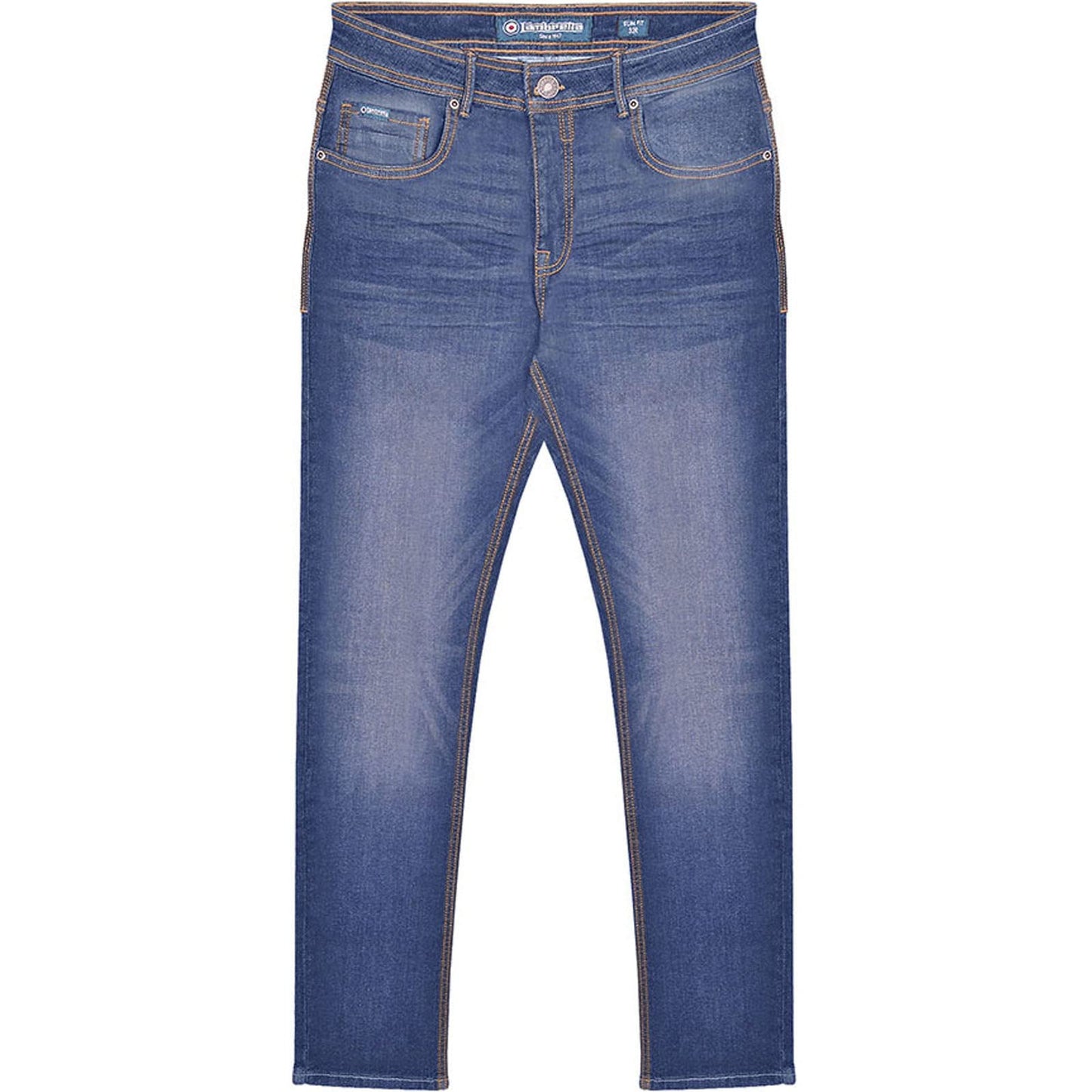 Mid Blue - Front - Lambretta Mens Stafford Slim Jeans