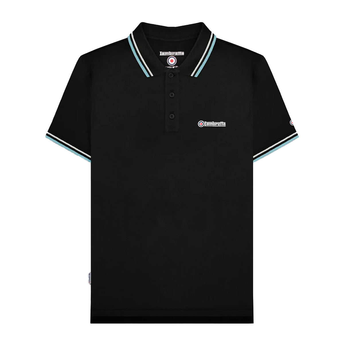 Black-Pebble-Smoke Blue - Front - Lambretta Mens Twin Tip Polo Shirt