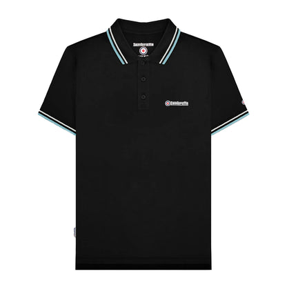 Black-Pebble-Smoke Blue - Front - Lambretta Mens Twin Tip Polo Shirt
