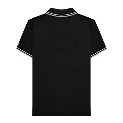 Black-Pebble-Smoke Blue - Back - Lambretta Mens Twin Tip Polo Shirt