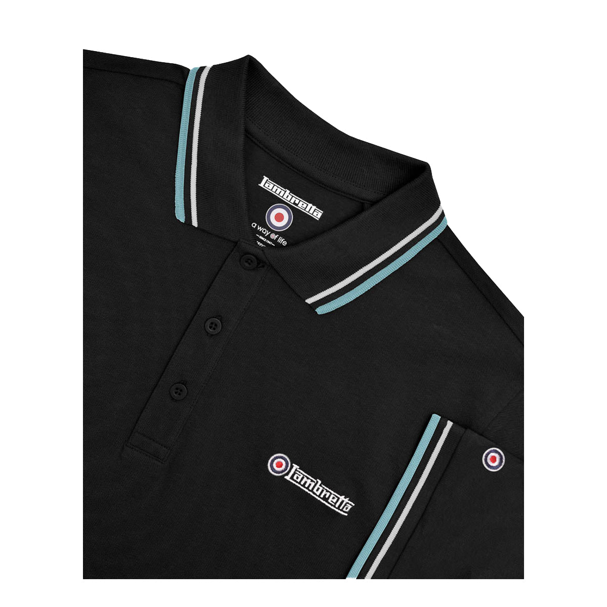 Black-Pebble-Smoke Blue - Lifestyle - Lambretta Mens Twin Tip Polo Shirt