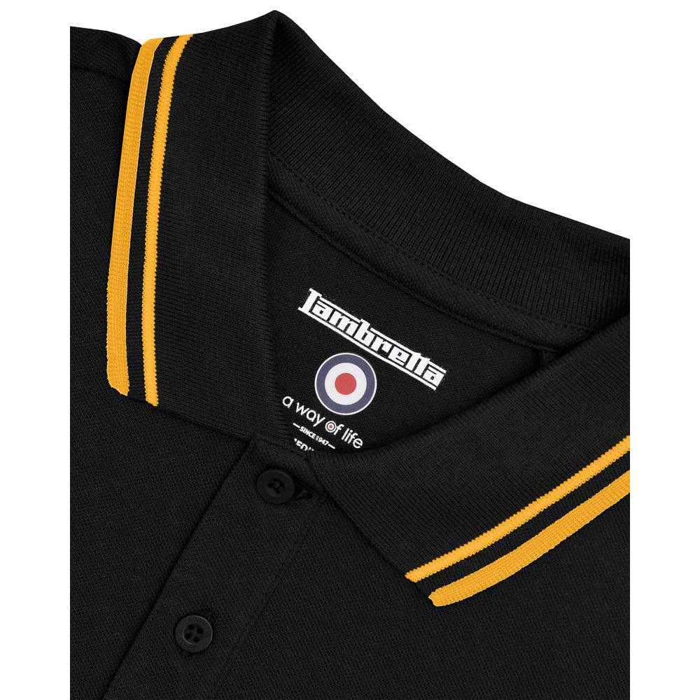 White-Black-Gold - Side - Lambretta Mens Twin Tip Polo Shirt
