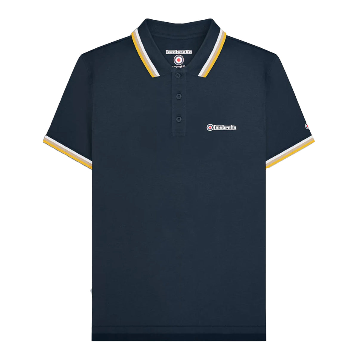 Navy-White-Cashew-Gold - Front - Lambretta Mens Triple Tipped Polo Shirt