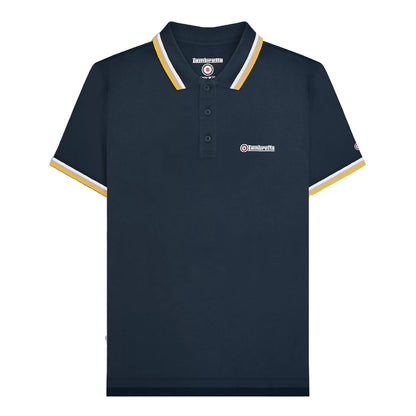 Navy-White-Cashew-Gold - Front - Lambretta Mens Triple Tipped Polo Shirt