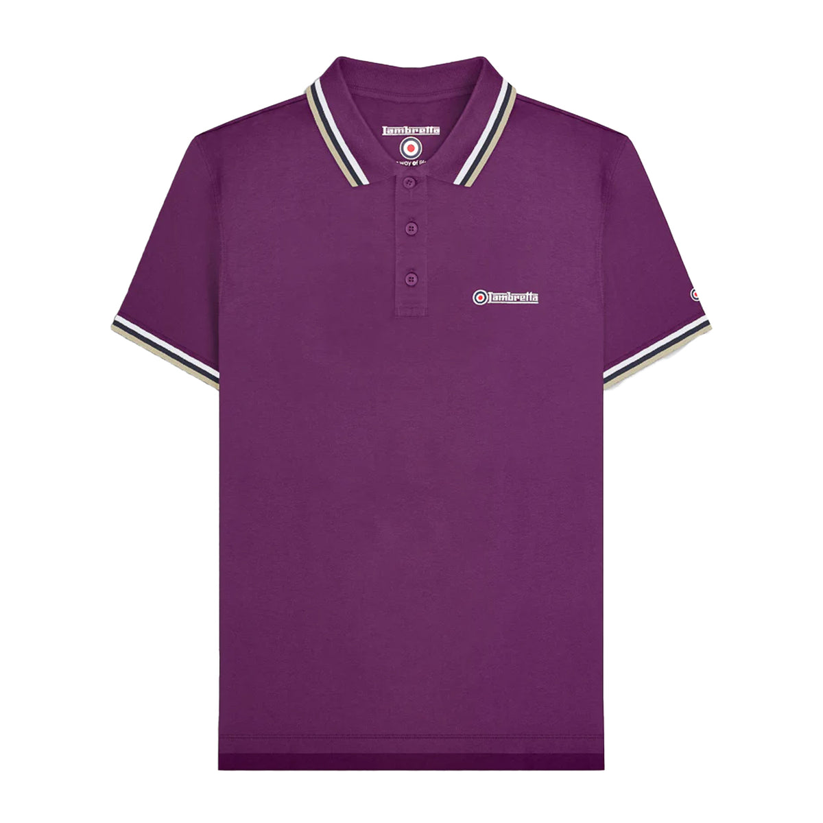 Winter Bloom-White-Navy-Cashew - Front - Lambretta Mens Triple Tipped Polo Shirt