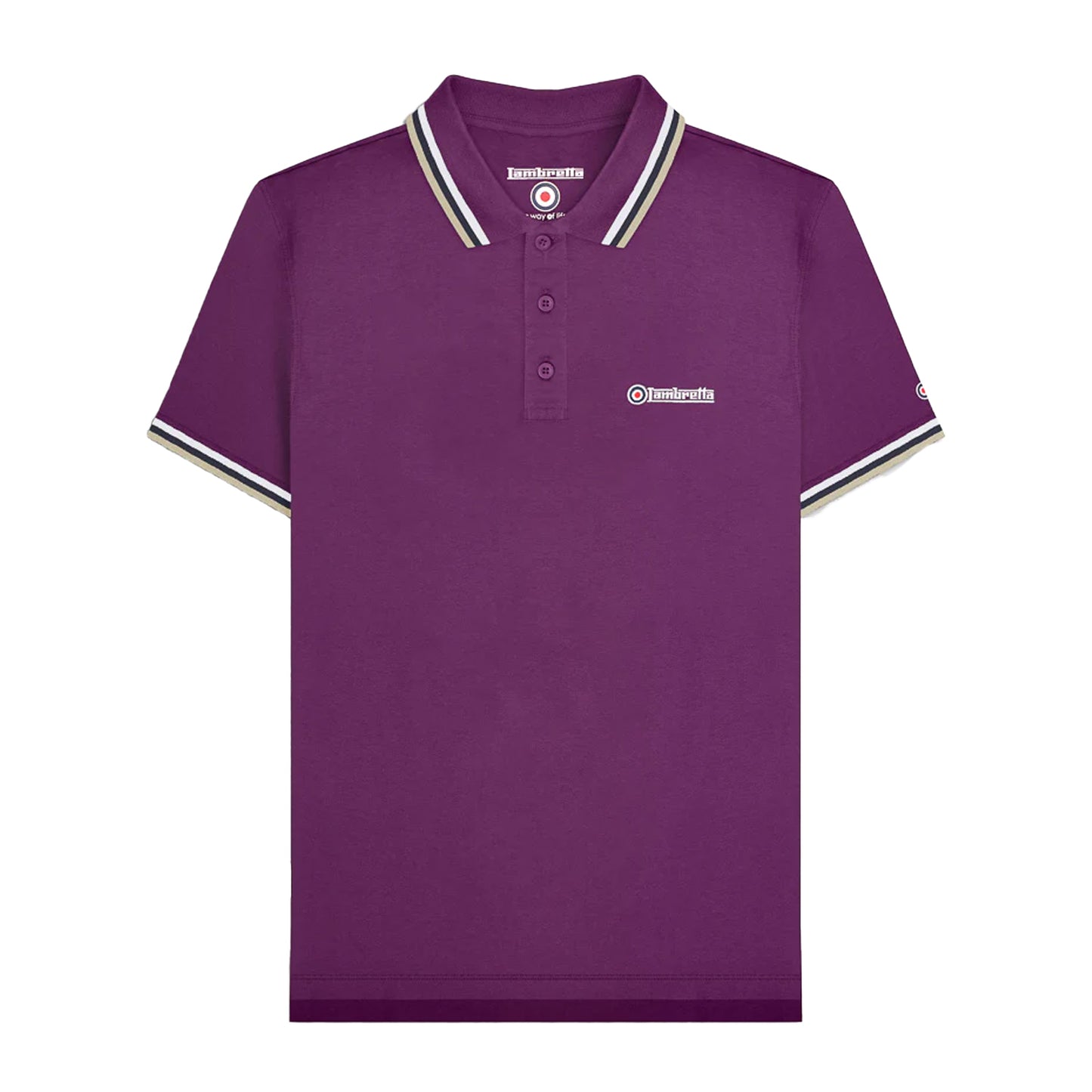 Winter Bloom-White-Navy-Cashew - Front - Lambretta Mens Triple Tipped Polo Shirt
