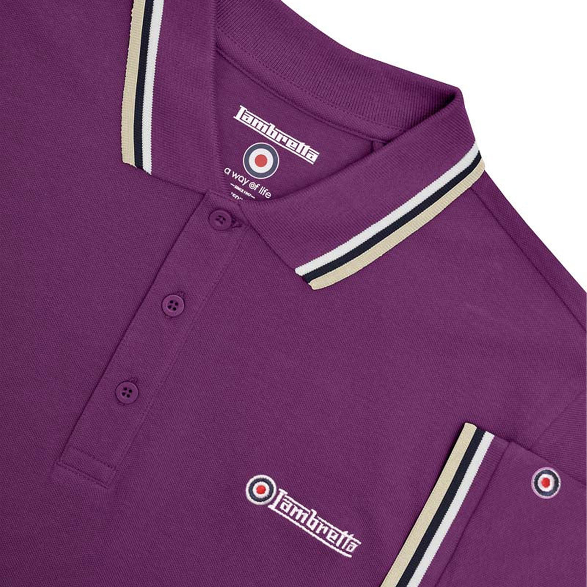 Winter Bloom-White-Navy-Cashew - Side - Lambretta Mens Triple Tipped Polo Shirt