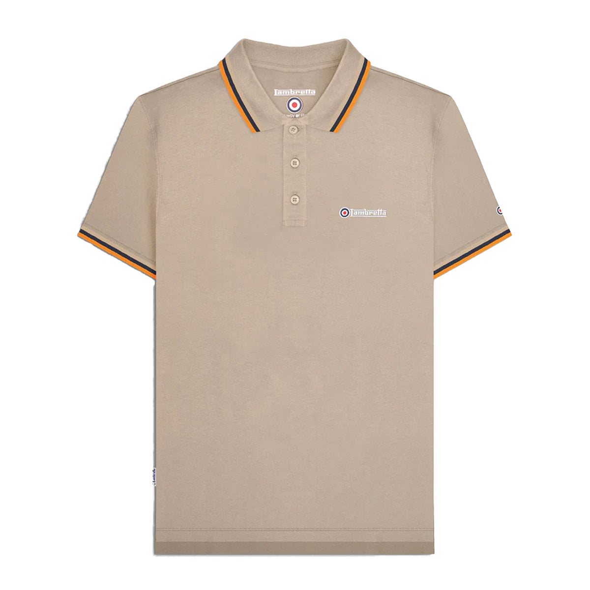 Cashew-Stone-Navy-Orange - Front - Lambretta Mens Triple Tipped Polo Shirt