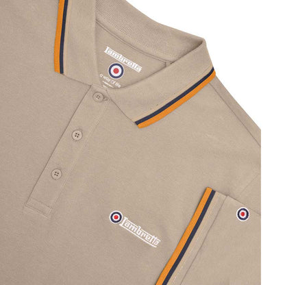 Cashew-Stone-Navy-Orange - Side - Lambretta Mens Triple Tipped Polo Shirt