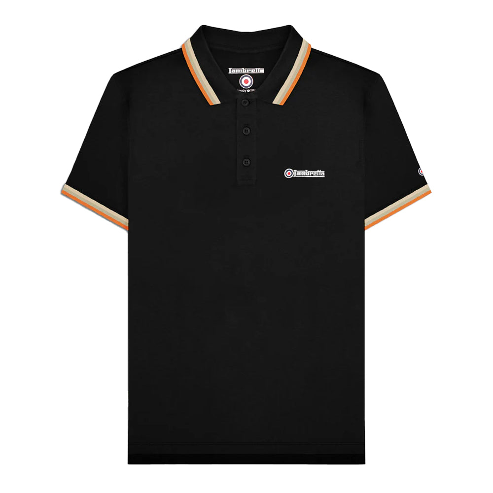 Black-Stone-Cashew-Orange - Front - Lambretta Mens Triple Tipped Polo Shirt