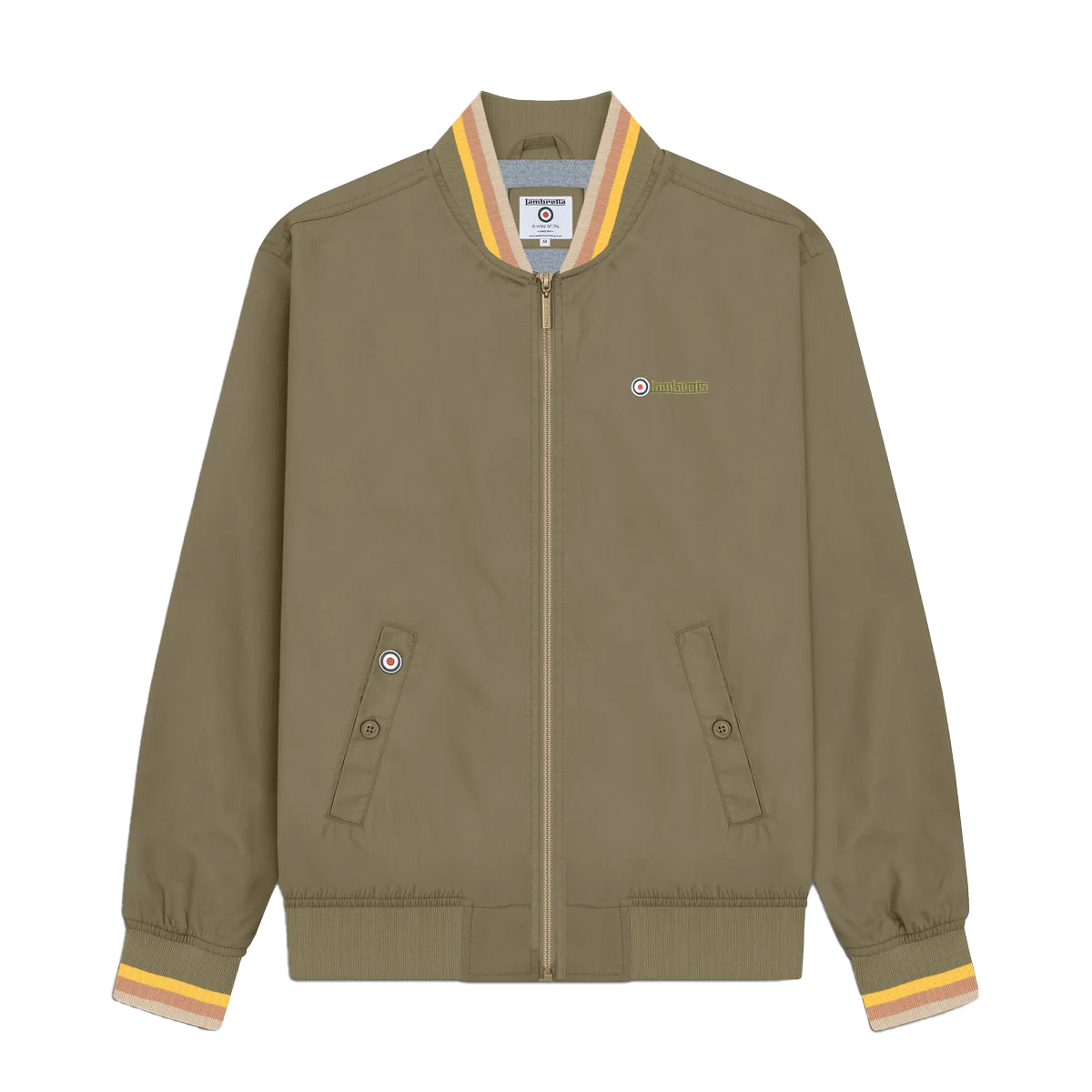 Khaki-Gold-Tobacco-Cream - Front - Lambretta Mens Monkey Triple Tipped Jacket