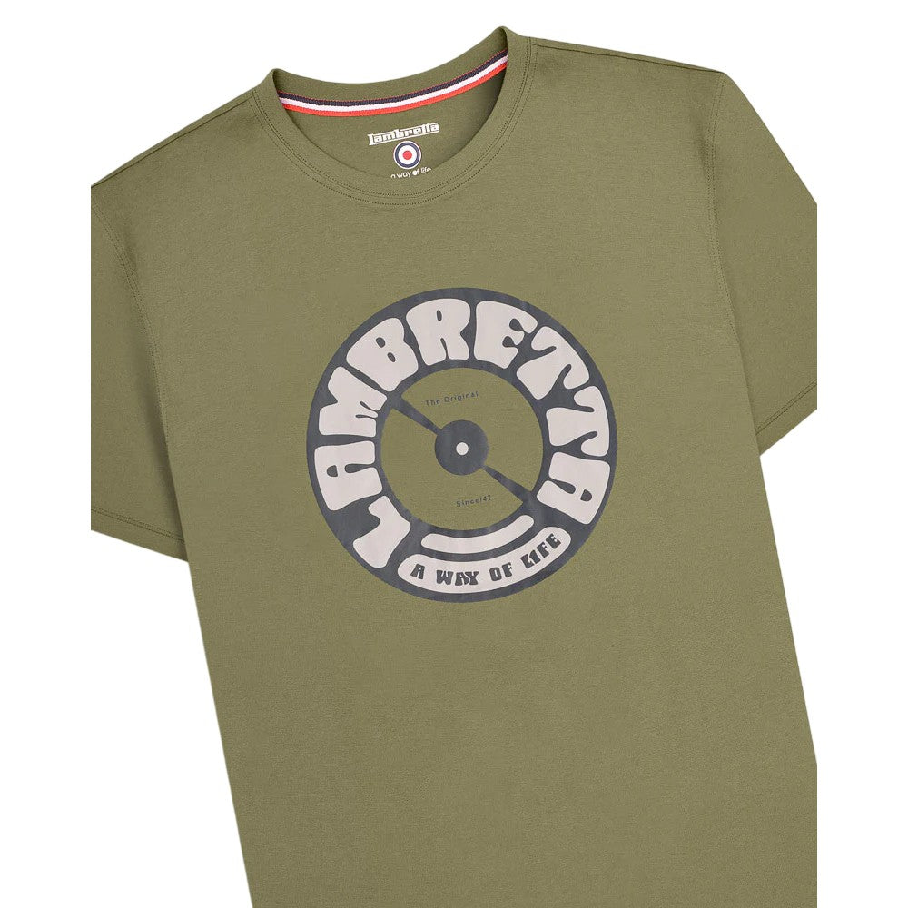 Khaki - Side - Lambretta Mens Vinyl Record T-Shirt