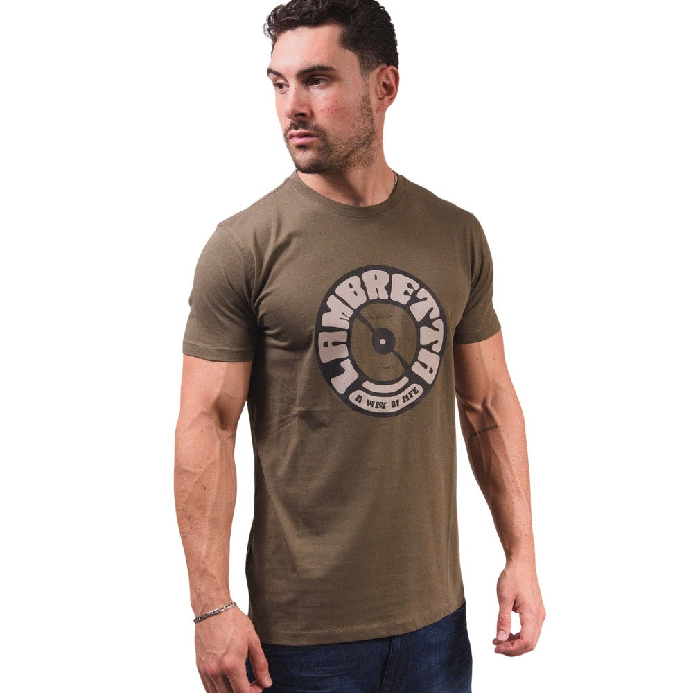 Khaki - Close up - Lambretta Mens Vinyl Record T-Shirt