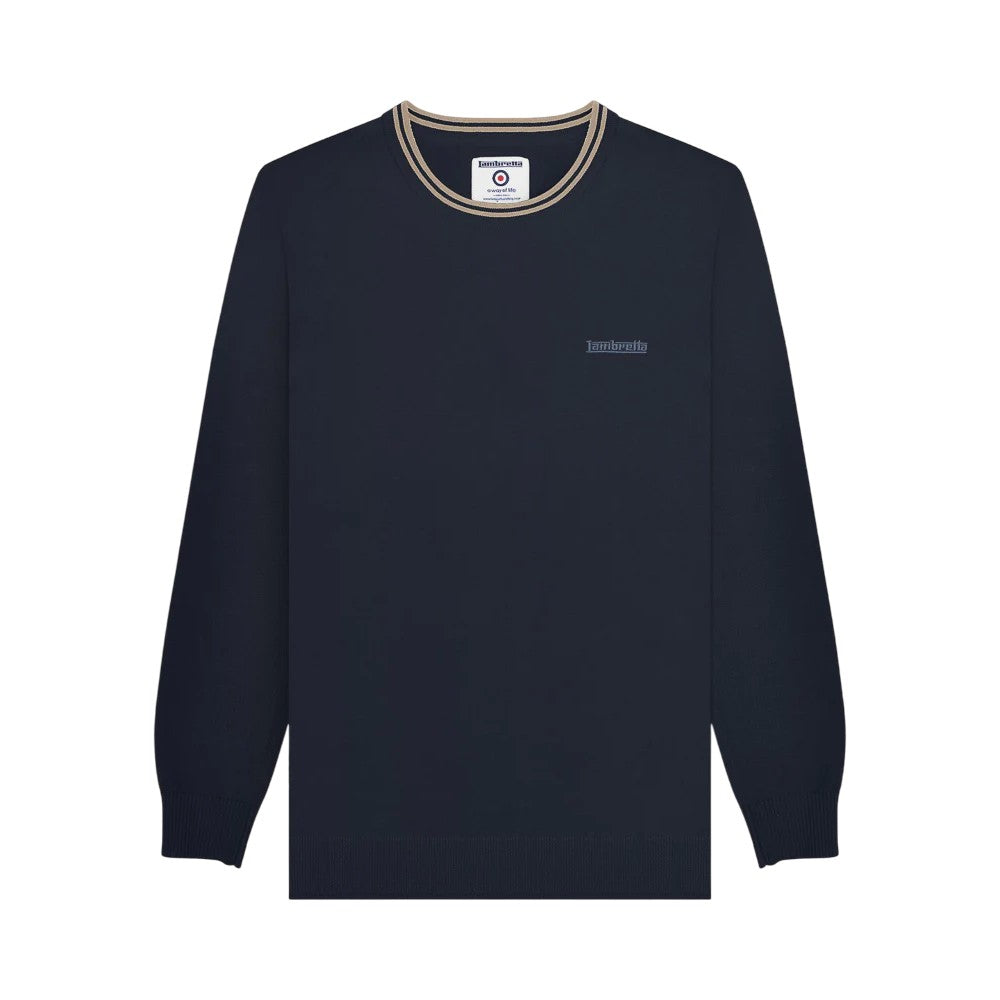 Navy-Stone - Front - Lambretta Mens Tipped Knitted Jumper