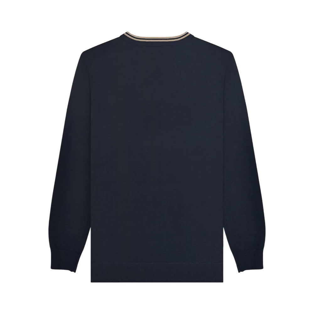 Navy-Stone - Back - Lambretta Mens Tipped Knitted Jumper