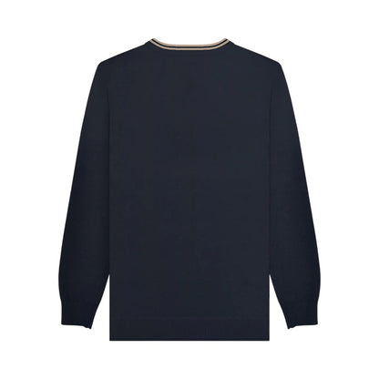 Navy-Stone - Back - Lambretta Mens Tipped Knitted Jumper