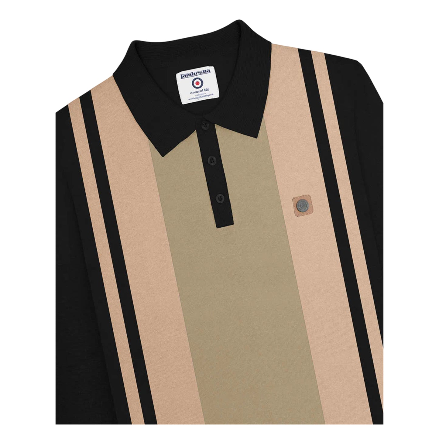Black-Stone - Side - Lambretta Mens AW25 Vintage Panelled Long-Sleeved Polo Shirt