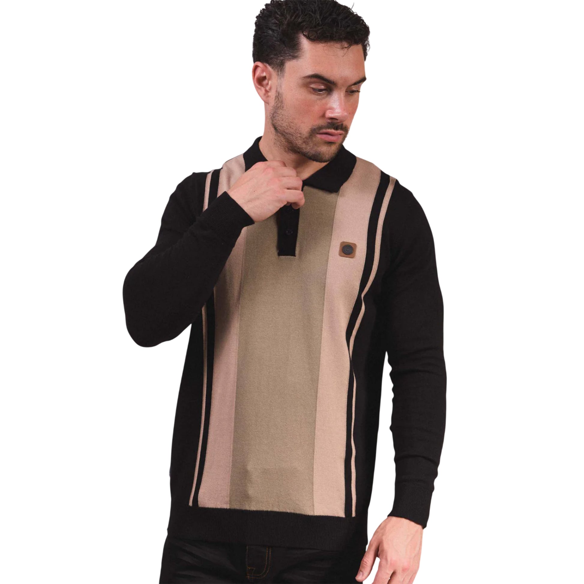 Black-Stone - Lifestyle - Lambretta Mens AW25 Vintage Panelled Long-Sleeved Polo Shirt