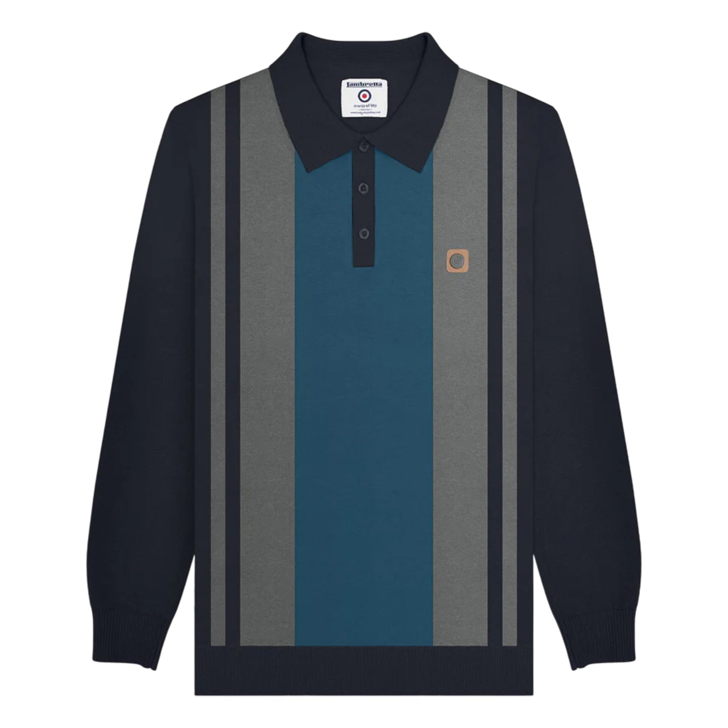 Navy-Iron - Front - Lambretta Mens AW25 Vintage Panelled Long-Sleeved Polo Shirt