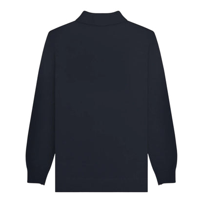 Navy-Iron - Back - Lambretta Mens AW25 Vintage Panelled Long-Sleeved Polo Shirt