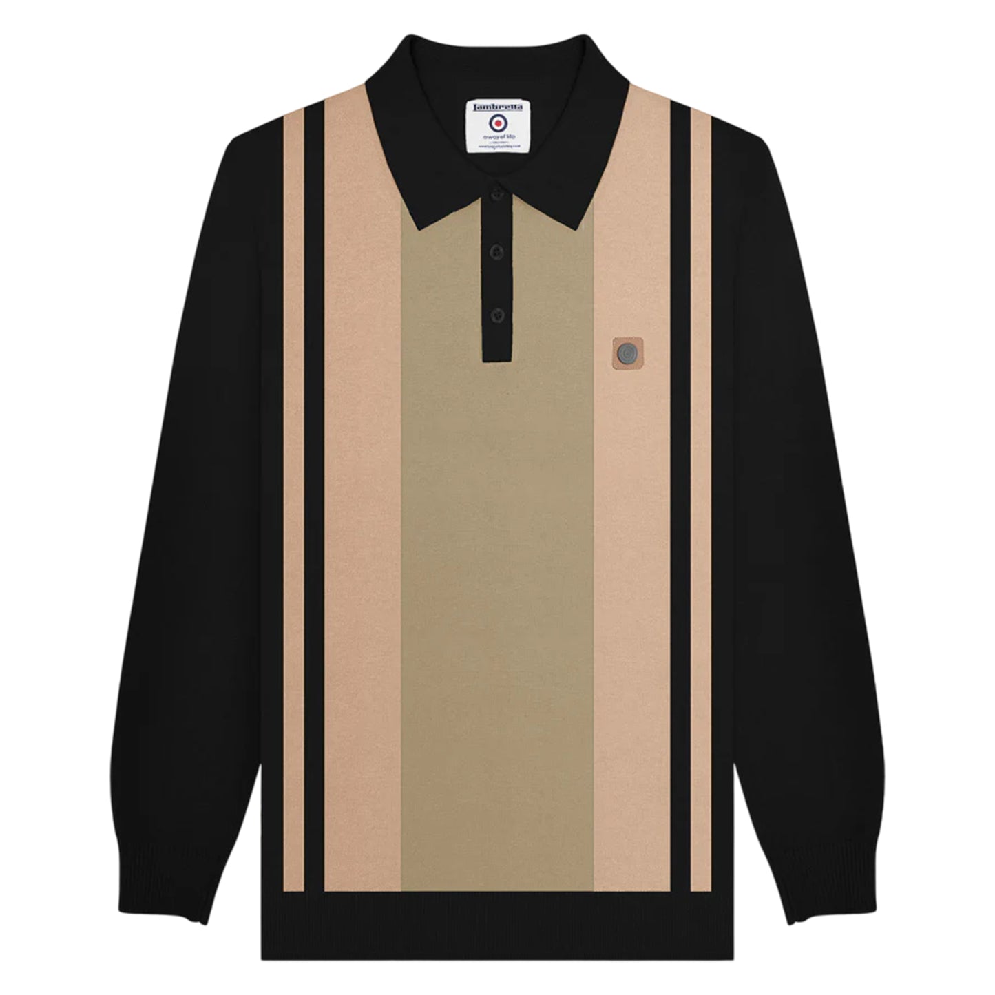 Black-Stone - Front - Lambretta Mens AW25 Vintage Panelled Long-Sleeved Polo Shirt