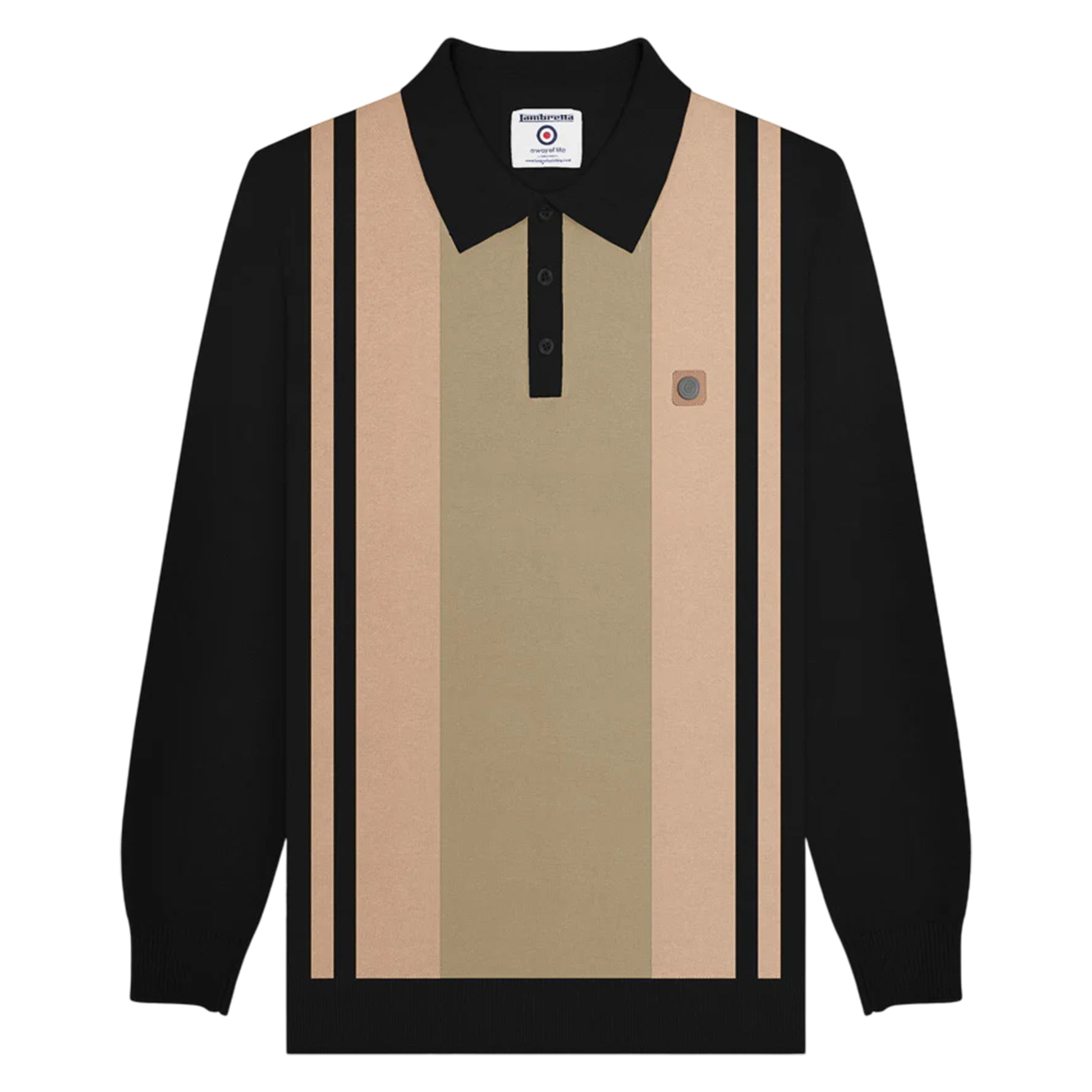 Black-Stone - Front - Lambretta Mens AW25 Vintage Panelled Long-Sleeved Polo Shirt