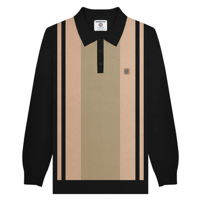 Black-Stone - Front - Lambretta Mens AW25 Vintage Panelled Long-Sleeved Polo Shirt
