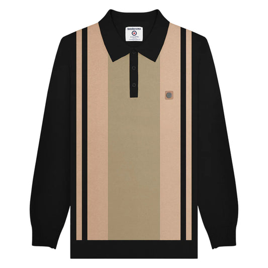Black-Stone - Front - Lambretta Mens AW25 Vintage Panelled Long-Sleeved Polo Shirt