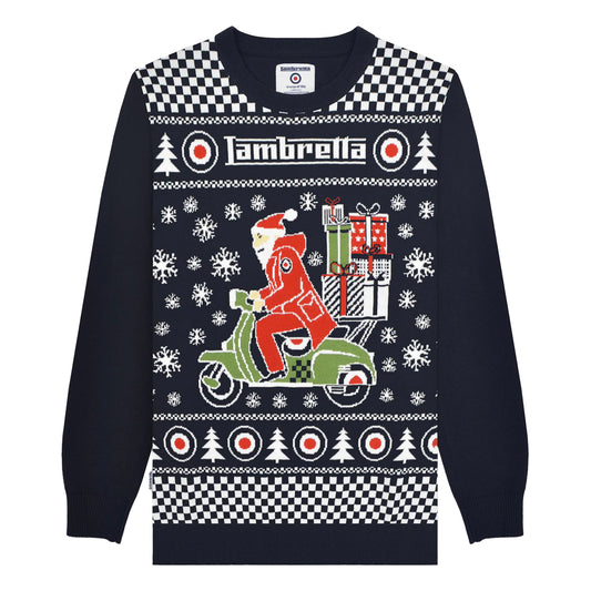 Navy - Front - Lambretta Mens AW25 Scooter Christmas Jumper