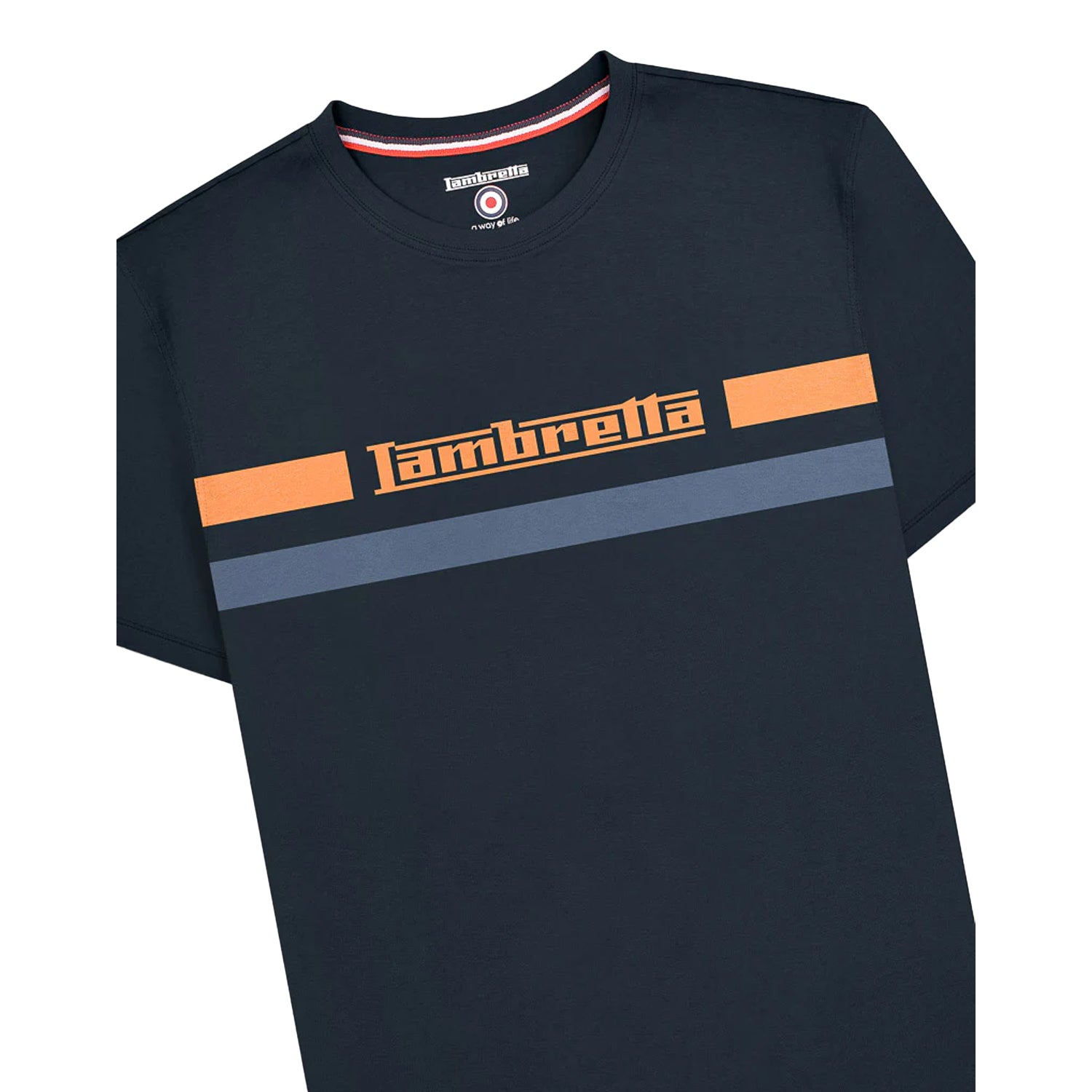 Navy - Side - Lambretta Mens Chest Stripe T-Shirt