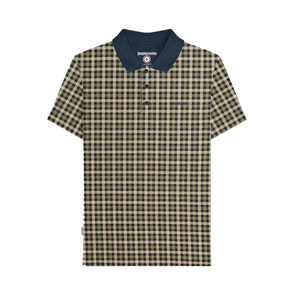 Navy - Front - Lambretta Mens AW25 Checked Polo Shirt