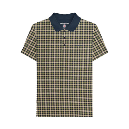 Navy - Front - Lambretta Mens AW25 Checked Polo Shirt