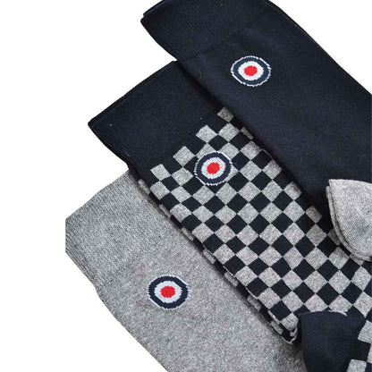 Grey-Navy - Back - Lambretta Mens Checked Socks (Pack of 3)