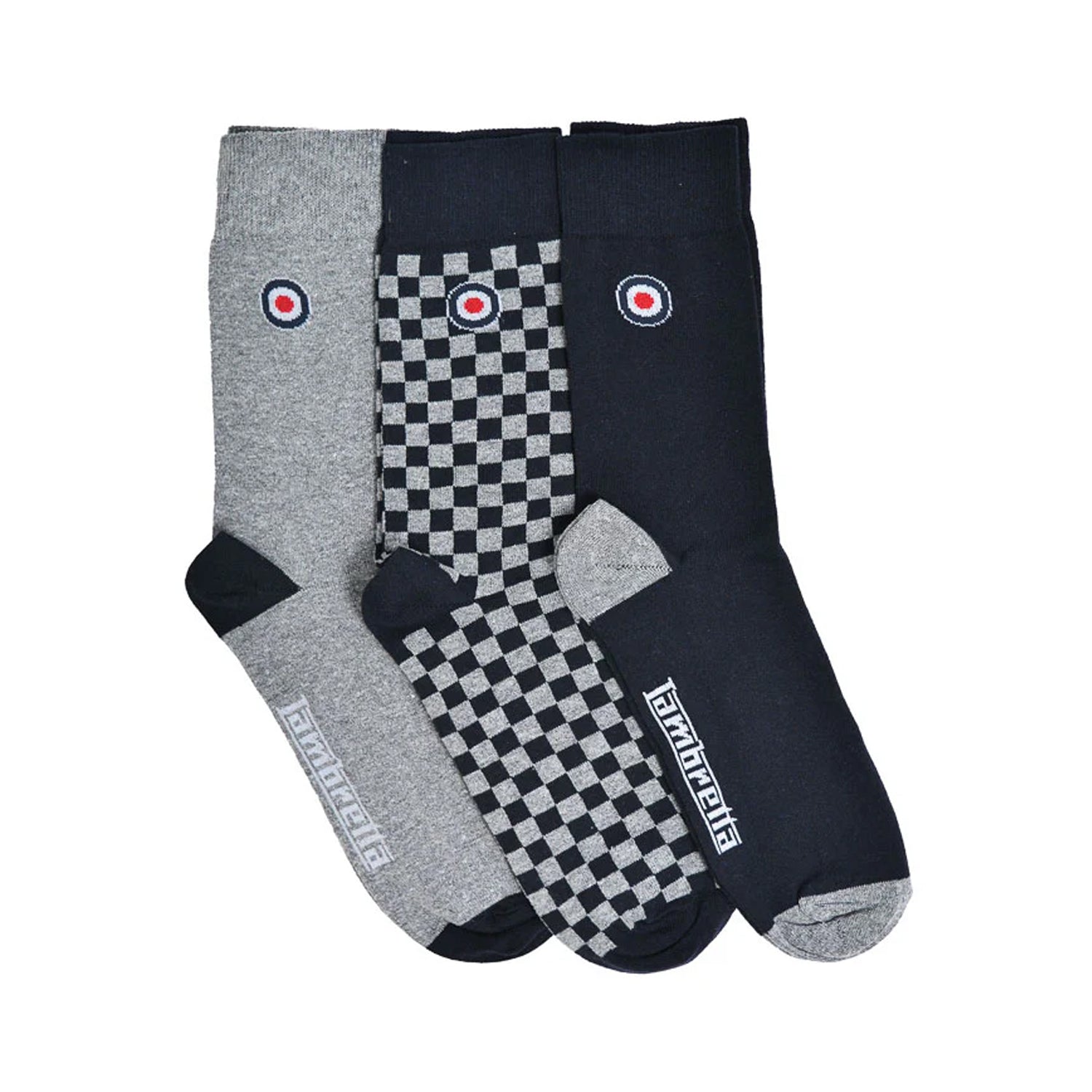 Grey-Navy - Front - Lambretta Mens Checked Socks (Pack of 3)