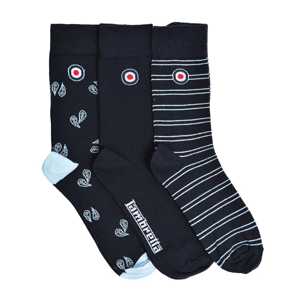Navy-Sky Blue - Front - Lambretta Mens Assorted Designs Socks