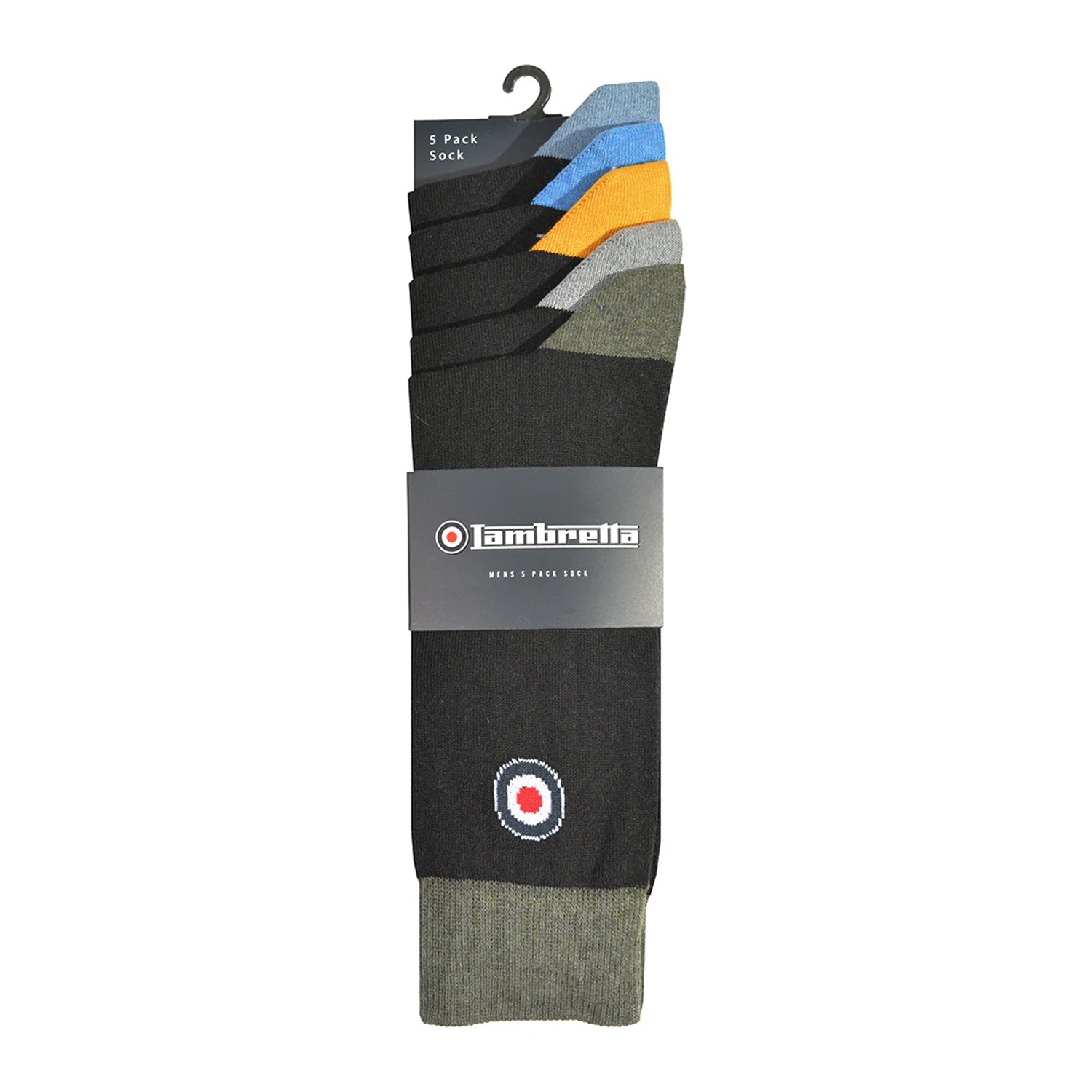 Black-Multicoloured - Back - Lambretta Mens Contrast Socks (Pack of 5)