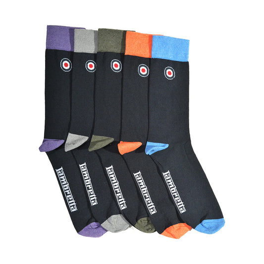 Navy-Multicoloured - Front - Lambretta Mens Contrast Socks (Pack of 5)